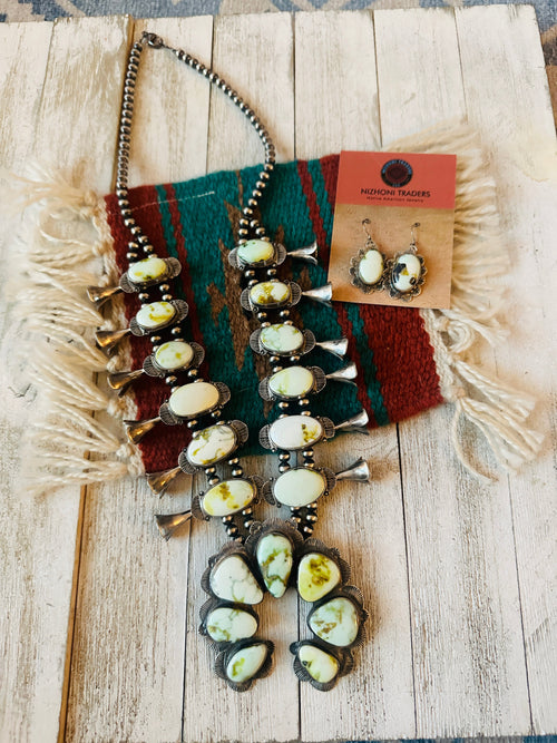 Navajo Palomino Variscite Turquoise & Sterling Silver Squash Blossom Necklace Set by Kee Yazzie Jr.