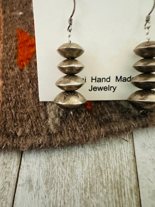 Navajo Hand Stamped Sterling Silver Pearl Dangle Earrings