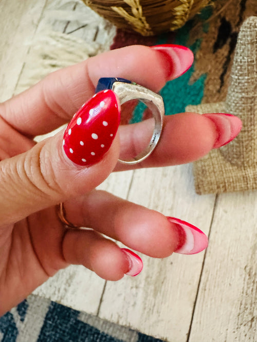 Handcrafted Old Pawn Sterling Silver, Lapis & Turquoise Inlay Band Ring Size 6