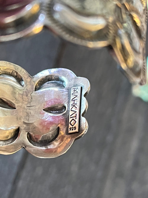 Hand Forged Artisan Sterling Silver & Boulder Opal Cuff Bracelet by Mahkato Silver