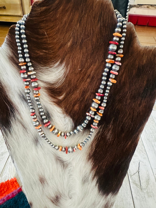 Handcrafted Sterling Silver & Spiny Oyster Beaded Necklace