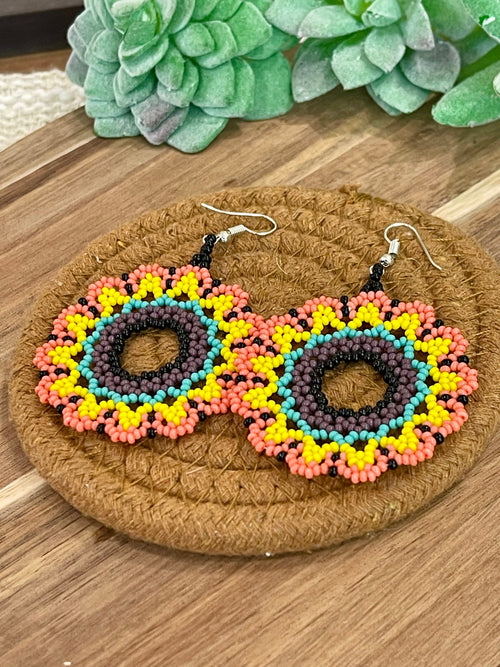 Handmade In Mexico Sterling Silver , Multi Color Dangle Beaded Earrings