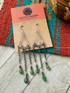 Navajo Sonoran Gold Turquoise & Sterling Silver Beaded Dangle Earrings