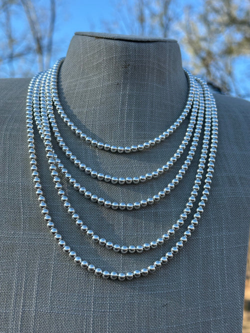 Sterling Silver Elegant handcrafted Pearl Style Beaded Necklace 5mm