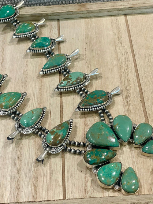 Handmade Sterling Silver & Royston Squash Blossom Necklace