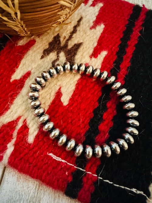 Navajo 8mm Sterling Silver Pearl Beaded Stretch Bracelet 7"