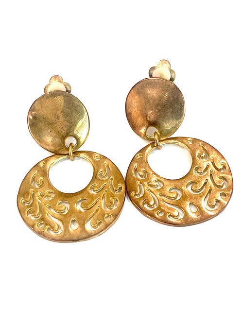 Vintage Handmade Copper Clip On Hoop Earrings