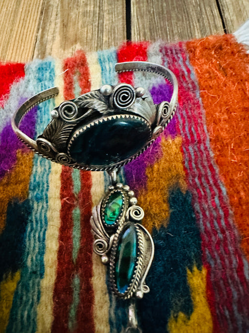 Handcrafted Old Pawn Sterling Silver & Abalone Cuff Bracelet Ring Combo