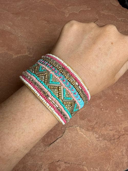 “The Golden Collection” Handmade Beaded Cuff Bracelet
