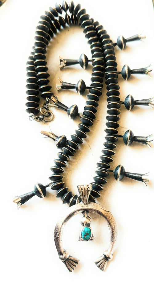 Handcrafted Turquoise & Sterling Silver Squash Blossom Necklace