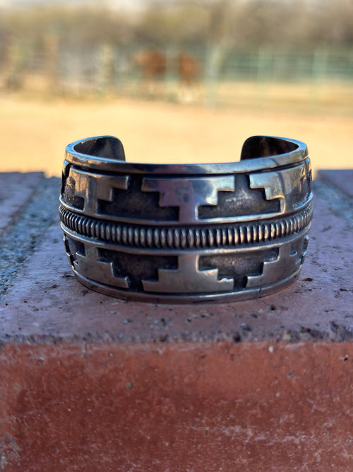 Handcrafted Estate Collection, Old Pawn Sterling Overlay Silver Cuff Bracelet