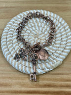 Vintage Handmade Copper Chain Charm Bracelet