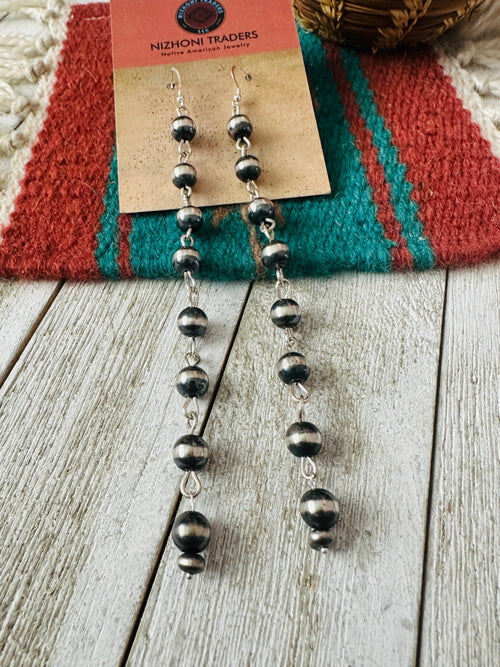 Handcrafted Sterling Silver Pearl Dangle Earrings 6”