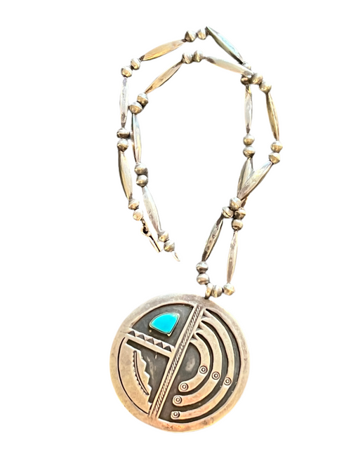 Vintage Navajo Sterling Silver and Turquoise Bead Necklace