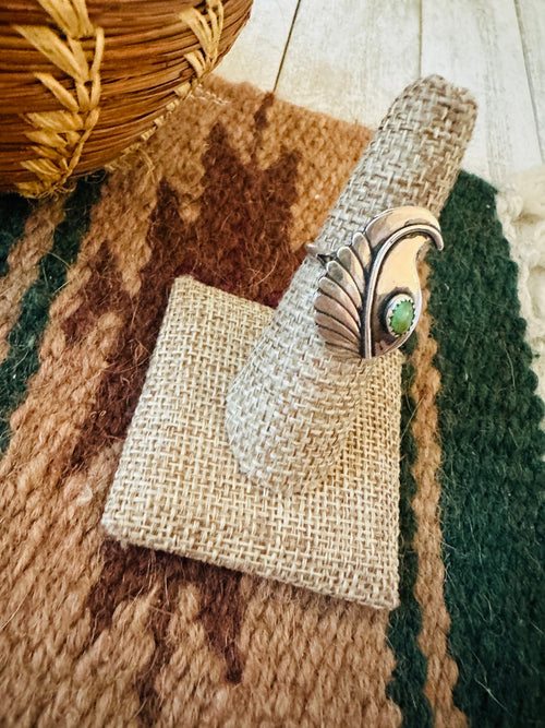 Old Pawn Navajo Sterling Silver & Turquoise Feather Ring Size 7.5