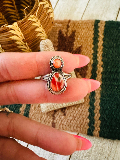 Handcrafted Old Pawn Sterling Silver & Spiny Ring Size 6.25