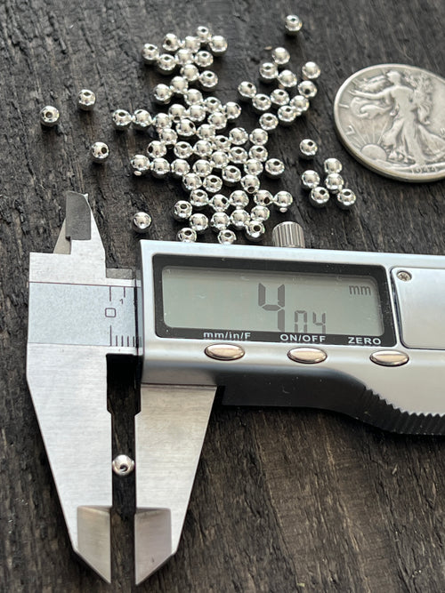 50 Bright Sterling Silver Machine Made Seamless Round Beads, 4mm