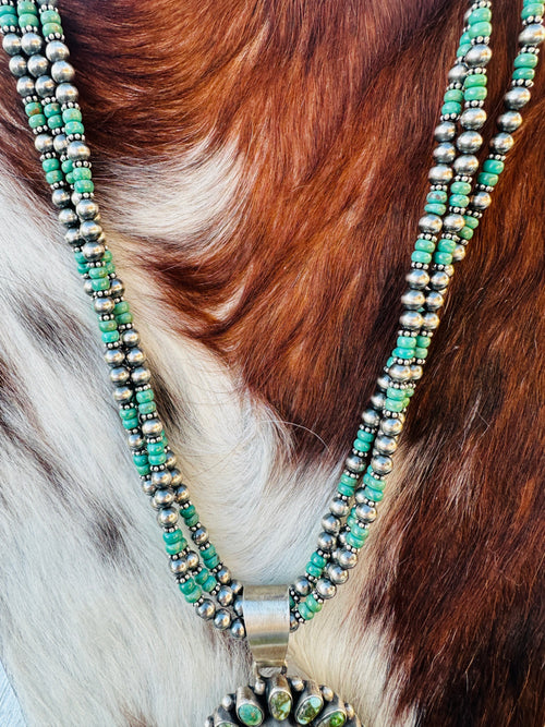 Old Pawn Handcrafted Sterling Silver and Turquoise Beaded Necklace