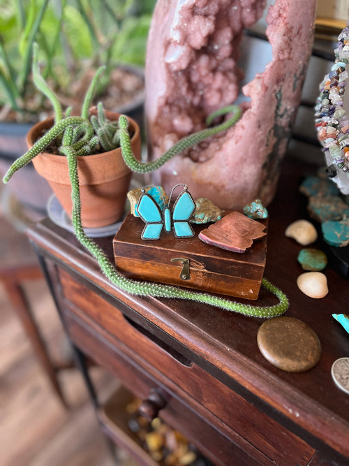 Old Pawn Navajo Sterling Silver and Turquoise Butterfly Ring by Anthony Skeets, Size 9