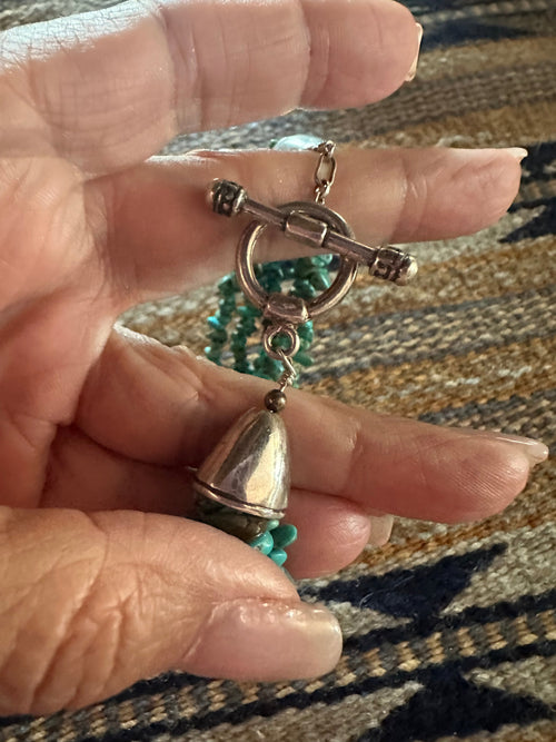 Old Pawn Navajo 5 Strand Turquoise And Sterling Silver Beaded Bracelet