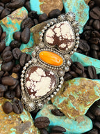 Apache Sterling Silver, Wild Horse Heart and Spiny Oyster Shell Statement Ring by Rosella Paxson, Size 9