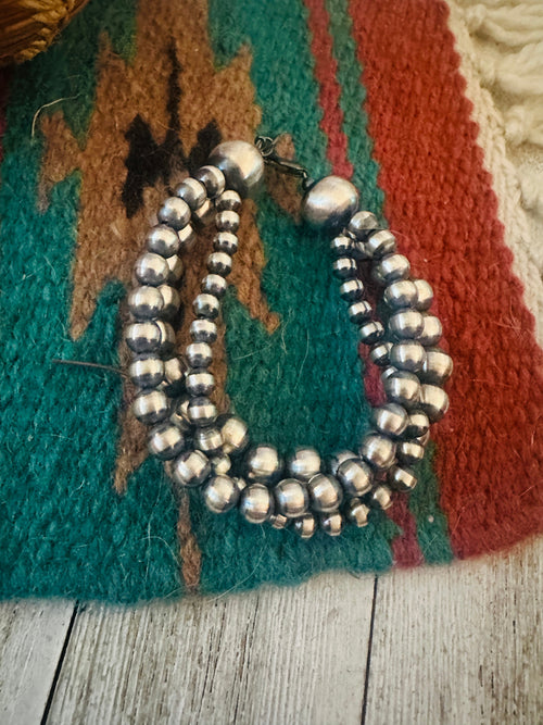 Handcrafted Sterling Silver Pearl Triple Strand Beaded Bracelet 7.5"