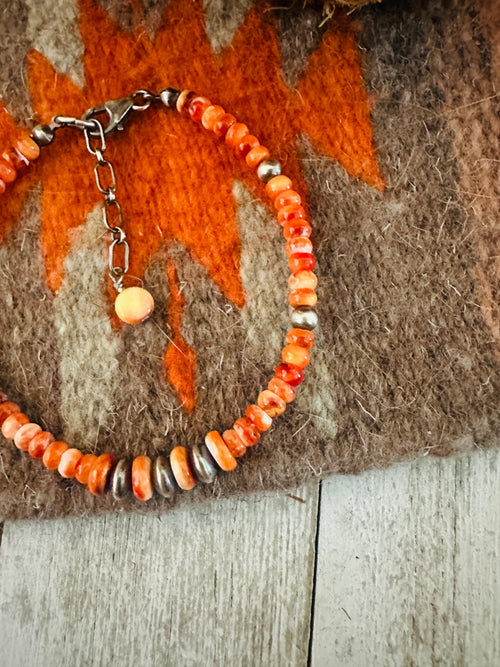 Navajo Sterling Silver Pearl & Spiny Oyster Beaded Bracelet