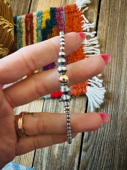 Handcrafted Gold Plated Sterling & Sterling Silver Pearl Beaded Bracelet