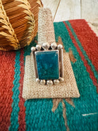 Old Pawn Handcrafted Turquoise & Sterling Silver Ring Size 16