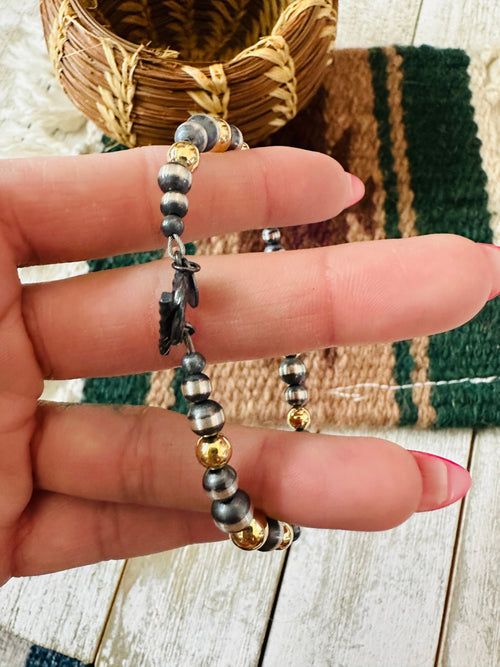 Handcrafted Gold Plated Sterling & Sterling Silver Pearl Beaded Bracelet