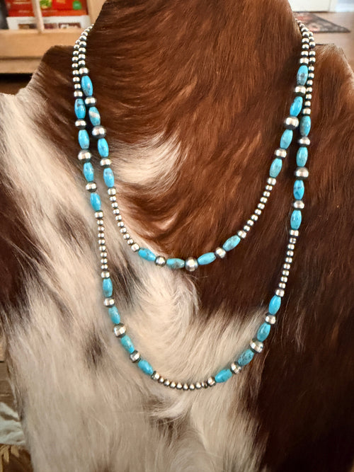 Handcrafted Turquoise & Sterling Silver Pearl Beaded Necklace