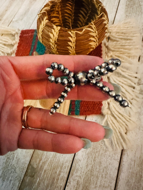 Handcrafted Sterling Silver Pearl Beaded Bow Adjustable Ring