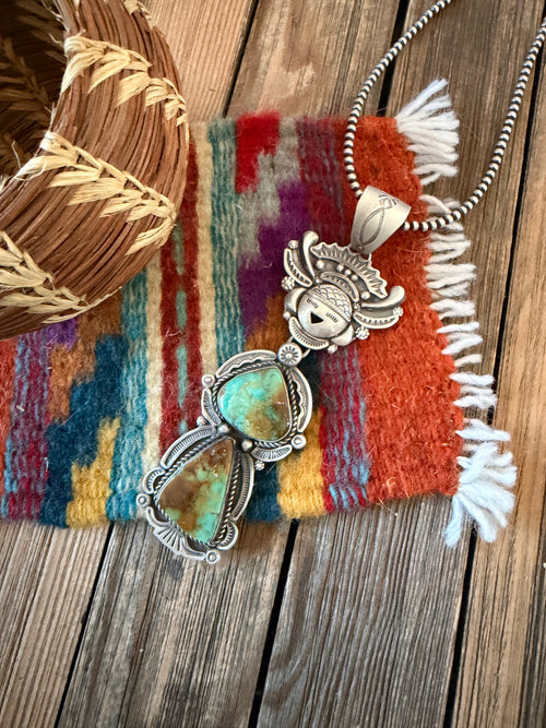 Handcrafted Sterling Silver and Number 8 Turquoise Kachina Pendant by Ronald Tom