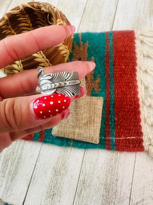 Old Pawn Navajo Sterling Silver Feather Adjustable Band Ring