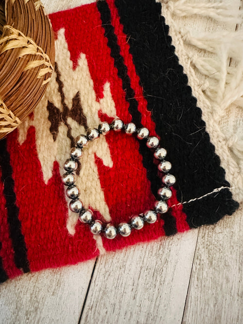 Handcrafted Sterling Silver 8mm Pearl Beaded Stretch Bracelet