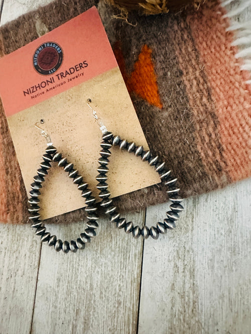 Navajo Sterling Silver Pearl Beaded Dangle Hoop Earrings