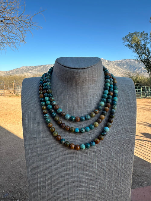 Turquoise & Sterling Silver 8mm Beaded Necklace