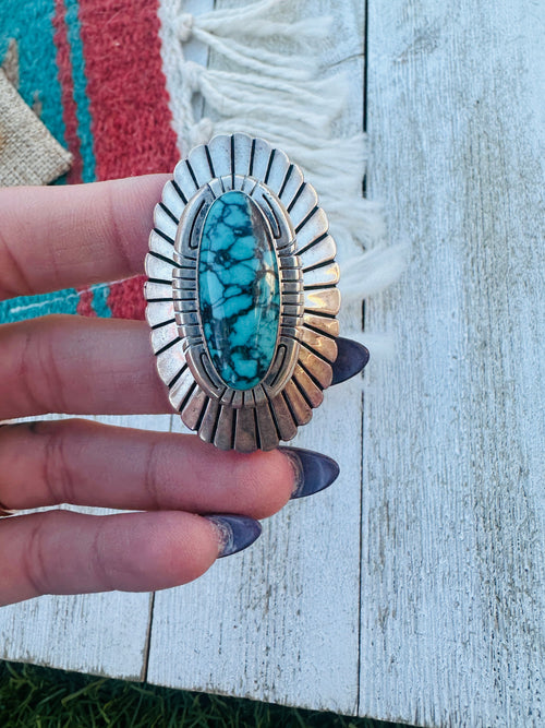 Old Pawn Handcrafted Turquoise & Sterling Silver Ring Size 6