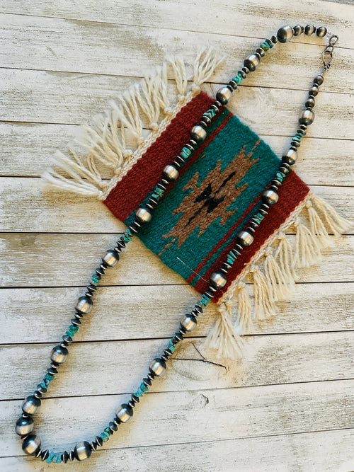Navajo Turquoise & Sterling Silver Pearl Beaded Necklace