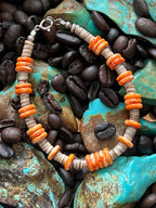 Navajo Orange Spiny, Heishi & Sterling Silver Beaded Bracelet