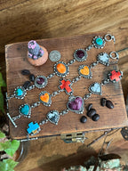 Diane Wylie Handcrafted Sterling Silver, Spiny Oyster, Turquoise & White Buffalo Link Bracelets