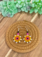 Handmade In Mexico Sterling Silver , Multi Color Dangle Beaded Earrings