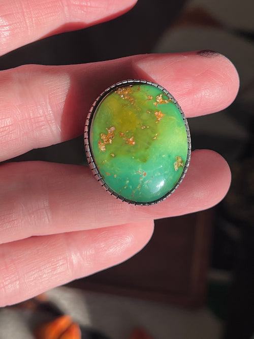 Raymond Coriz Handcrafted Royston Turquoise Cocktail Ring, Size 9