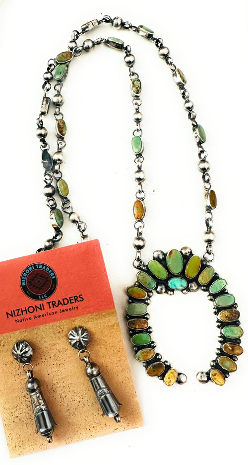 Handcrafted Sterling Silver & Royston Turquoise Naja Necklace Set Signed