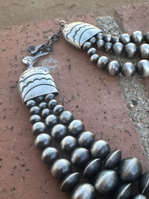 Handcrafted Rose Martin Sterling Silver & Kingman Turquoise Three Strand Necklace