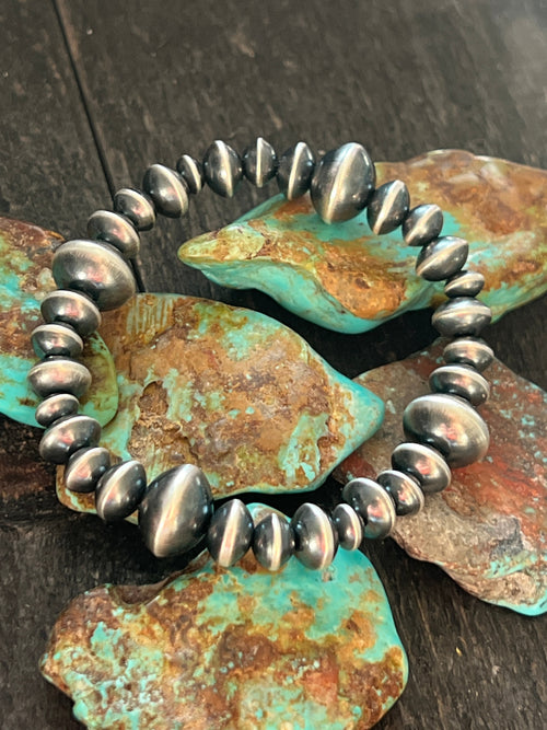 Vinita Cowboy Handcrafted Sterling Silver Stretch 6mm to 12mm Beaded Bracelet