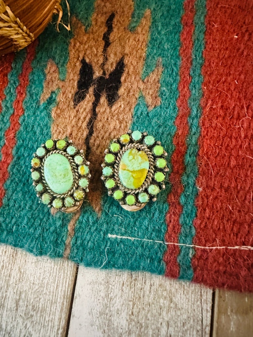 Old Pawn Navajo Sterling Silver & Turquoise Cluster Clip On Earrings