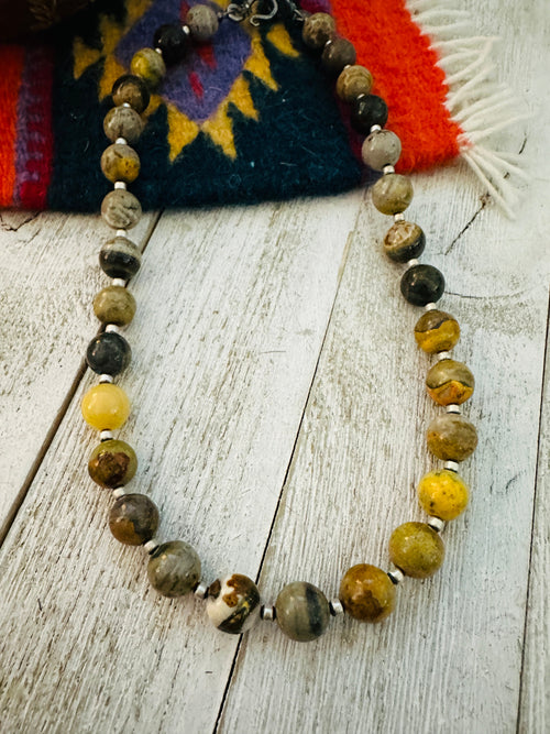 Handcrafted Sterling Silver Pearl & Bumblebee Beaded Necklace