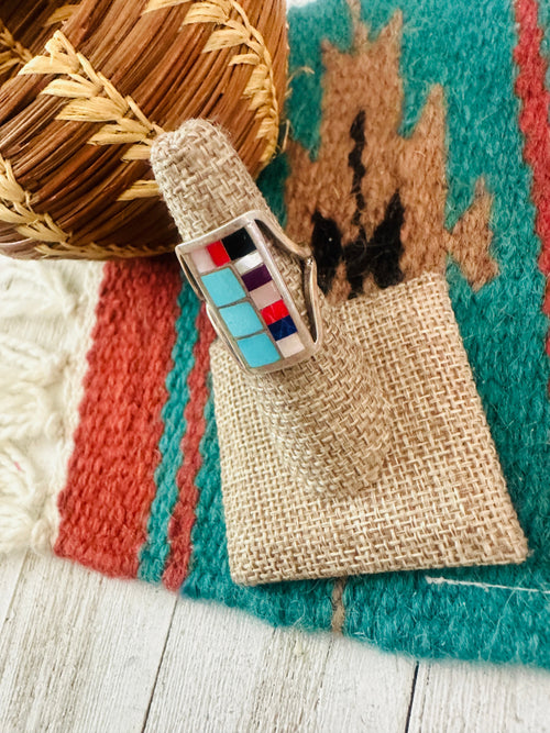 Old Pawn Navajo Sterling Silver & Multi Stone Inlay Ring Size 6