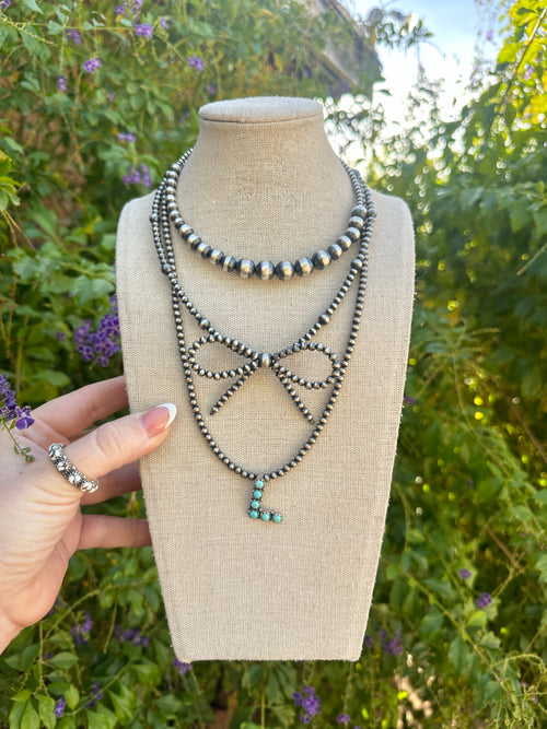 Sterling Silver Navajo Pearl Style Beaded Bow Tie Necklace 16-18 inches